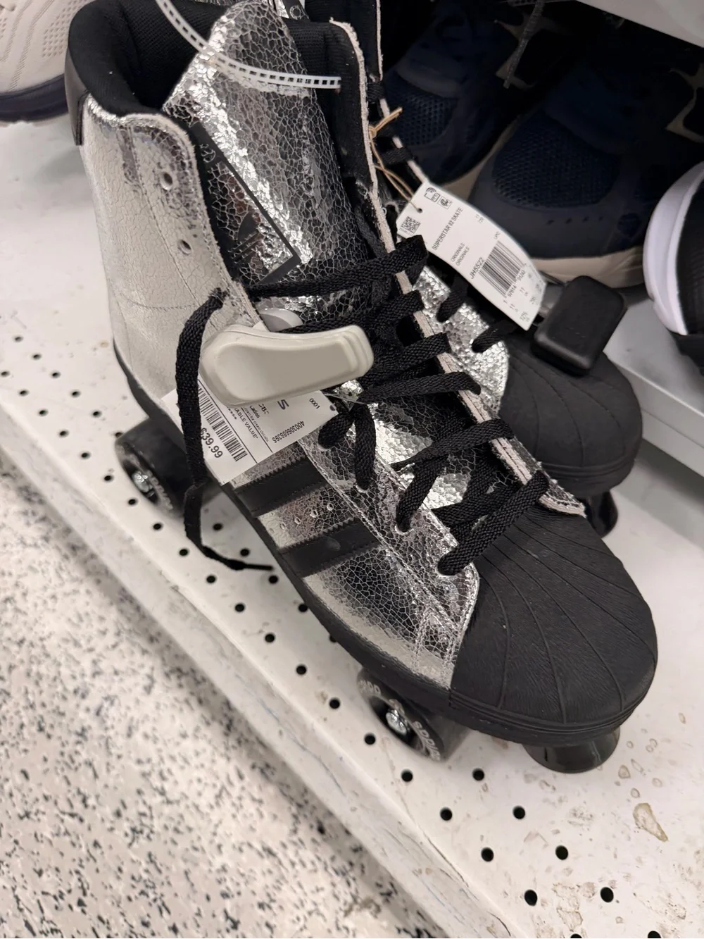 adidas Mens Silver Sequin High-Top Sneakers Skates with Black Accents